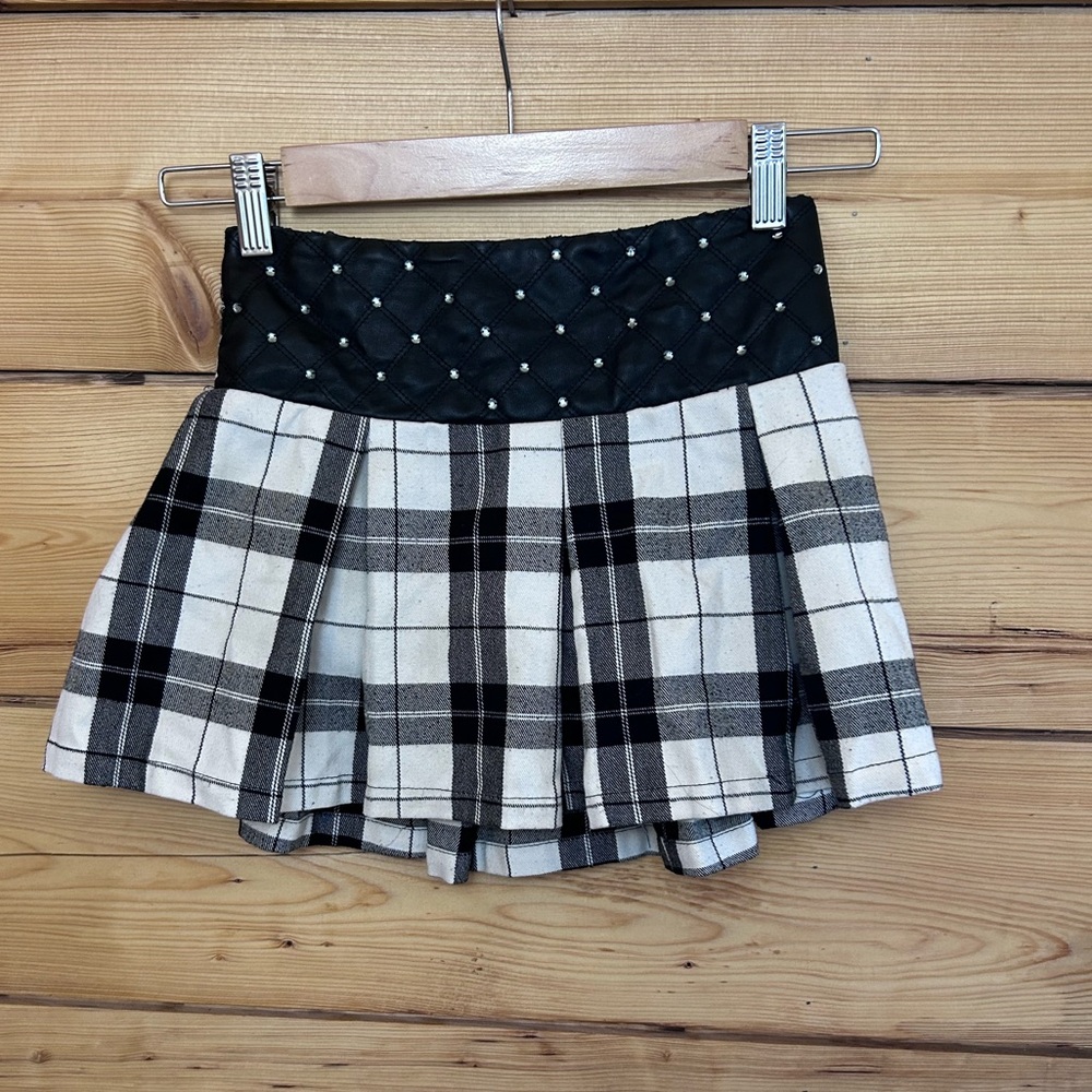 Justice Black White Plaid Skort Girls 10 Sparkle Jewel Beads Mini‎ Skirt Vintage